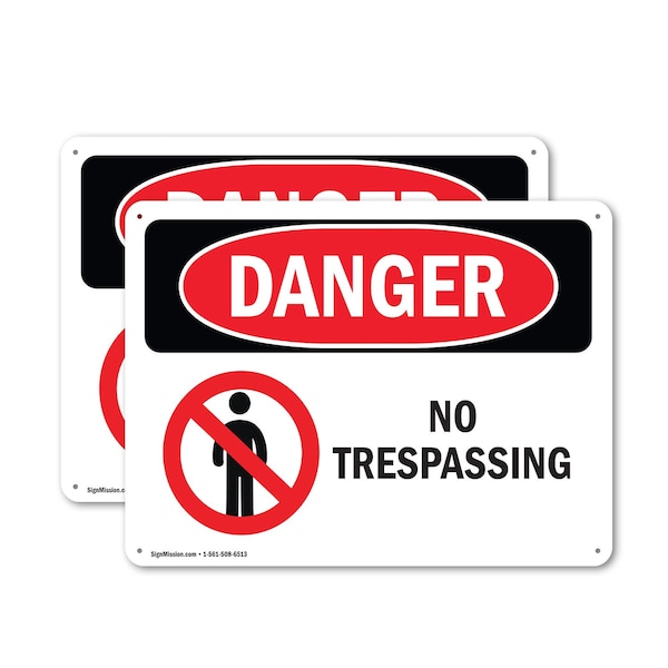 Signmission No Trespassing Danger Sign, Plastic, 10in W x 7in L, 2PK OS-2PACK-DS-P-710-L-1493 - main